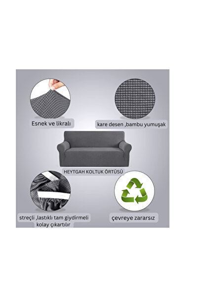 HEYTGAH Bambu Likrali Koltuk Örtüsü 3 Kişilik Kanepe, Çekyat Örtüsü Lastikli Esnek Yikanabilir Kılıf 1 Adet