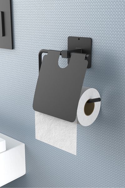 KARTEYA Black Toilet Paper Holder/Toilet WC Paper Holder with Adhesive Cover