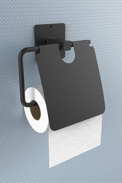 KARTEYA Black Toilet Paper Holder/Toilet WC Paper Holder with Adhesive Cover