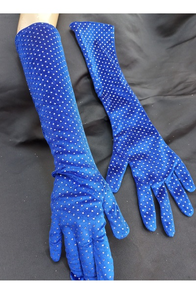 es moda shop Elisa ışıltılı kadife opera eldiveni dirsek boy saks-gümüş