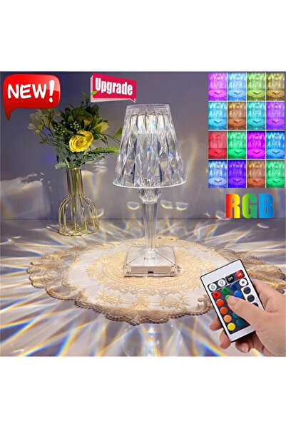 Canderel Kumandalı Dekoratif Şarjlı Abajur Kristal Masa Lambası Dokunmatik Ro...