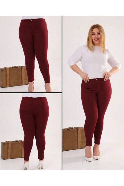 rengafashion Women's Burgundy Gabardine Fabric High Waist Pants