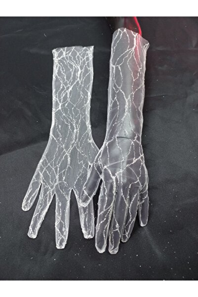 es moda shop Dia luxury2 γάντια νύφης με λαμπερό σχέδιο μέχρι τον αγκώνα λευκό