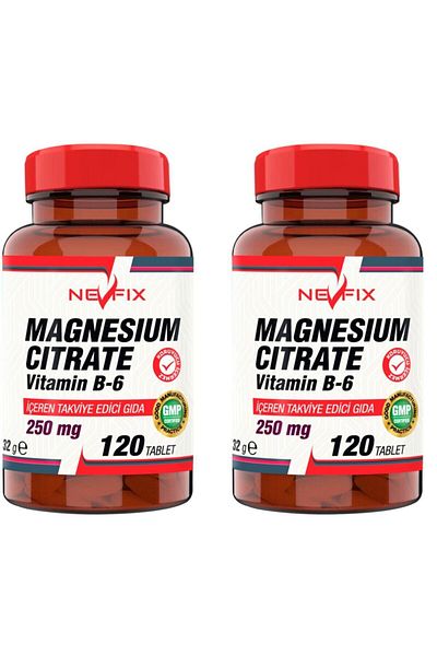 Nevfix Magnesium Citrate Magnesium Citrate 250 Mg Vitamin B6 10 Mg 120 Tablets X 2 Box