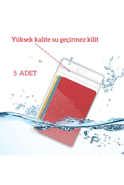 Gempo 5 Adet Kilitli Şeffaf Pvc Su Geçirmez Dikey Yaka Kartı Koruyucu Boyun A...