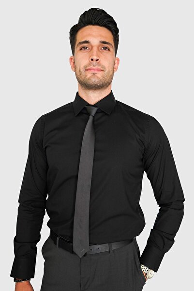 Cartellini Ανδρικό πουκάμισο με κλασικό γιακά σε μαύρο χρώμα.