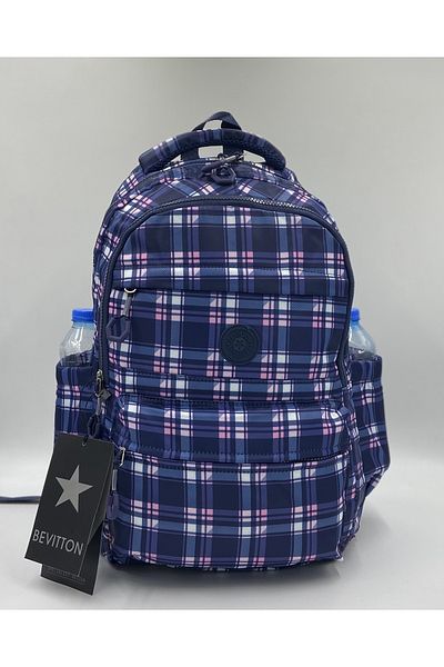 Bevitton Unisex Satin Plaid Navy Blue School Backpack - Waterproof 20289