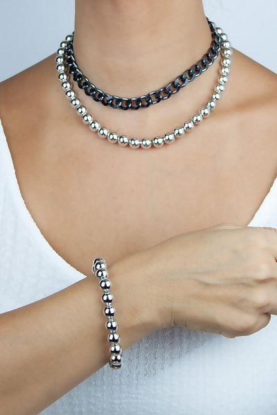 Liveyn Design Metalized Double Row Necklace Bracelet Set