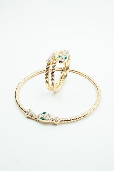 Liveyn Design Zircon Stone Snake Necklace Bracelet Set