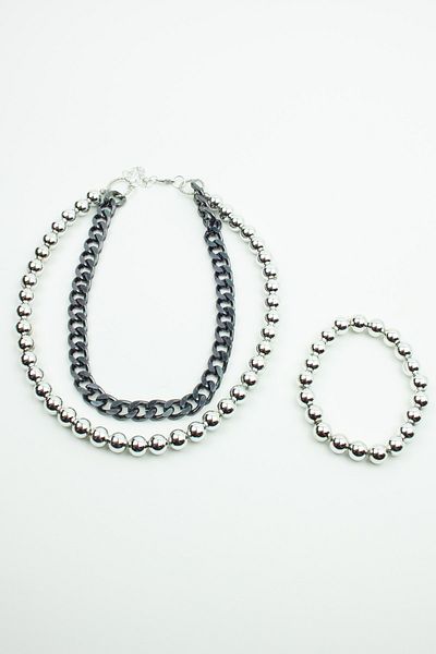 Liveyn Design Metalized Double Row Necklace Bracelet Set
