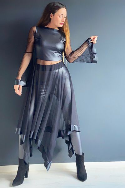 Quincey ASYMMETRIC MAXI TUNIC WITH LEATHER ROBE AND TIE