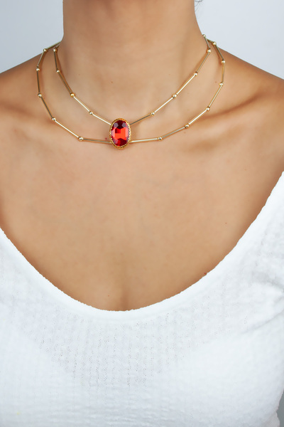 Liveyn Design Kristal Uçlu Çift Sıralı Kolye