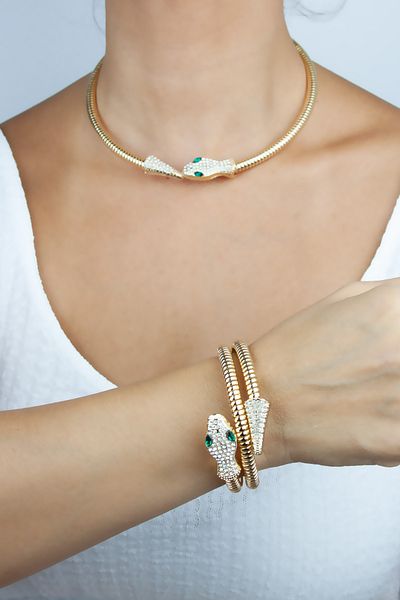 Liveyn Design Zircon Stone Snake Necklace Bracelet Set