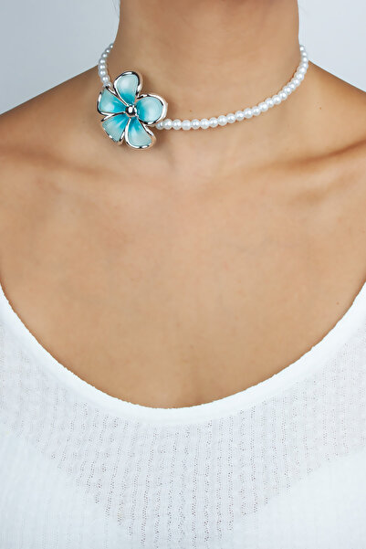 Liveyn Design Büyük Çiçek Figürlü Cam İnci Kadın Kolye