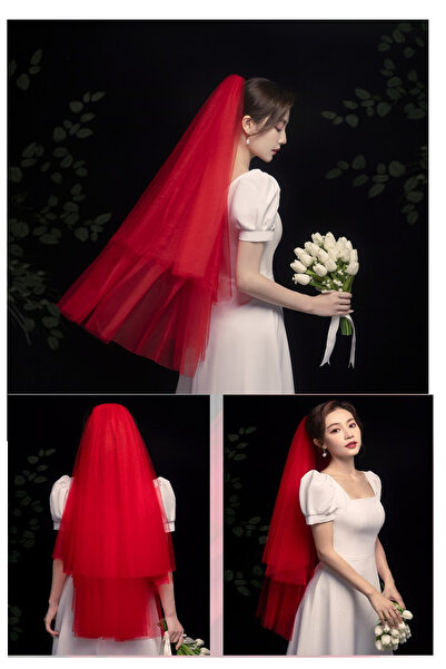 BBA TULLE STORE Voal de femeie, voal roșu voal henna Voal de mireasă, accesor...