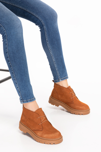 gumushoe Kadın Hakiki Süet Deri Bağcıklı Bilek Bot 2309