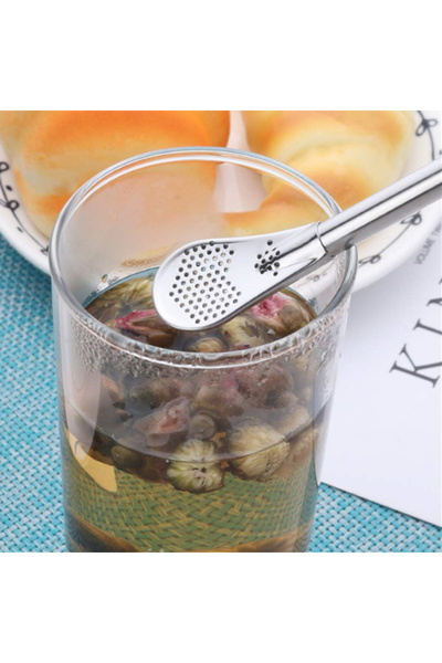 SAVORYHOME 1adet paslanmaz çelik pipet filtre kaşık kullanımlık Yerba Mate Bombilla Metal gümüş +1adet firça