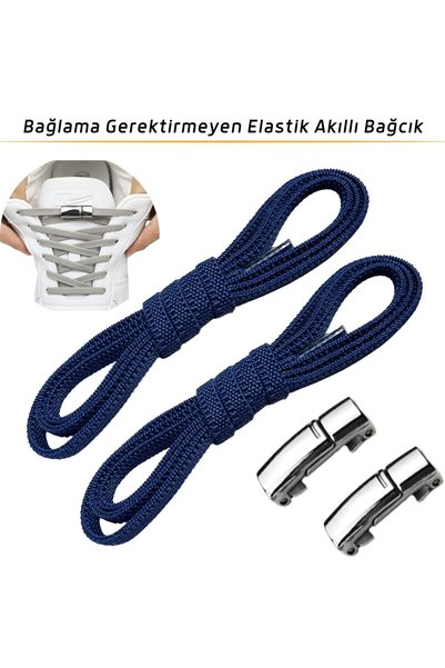 Palwin Navy Blue Takbırak Magnetic Elastic Laces - Kids and Elderly Sneakers