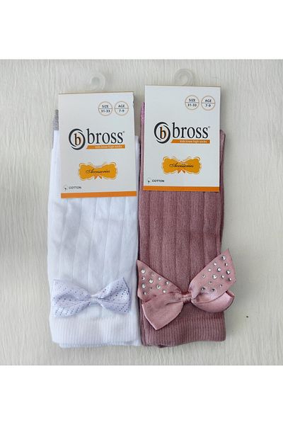 Bross Детски чорапи до коляното с папионка за момиче, 2 броя