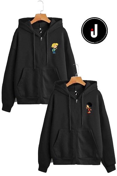 Jobia Outdoors Floral Tom and Jerry Design Lover Combination 3 κλωστών με φερμουάρ και κουκούλα Fleece Jacket Σετ 2 τεμαχίων