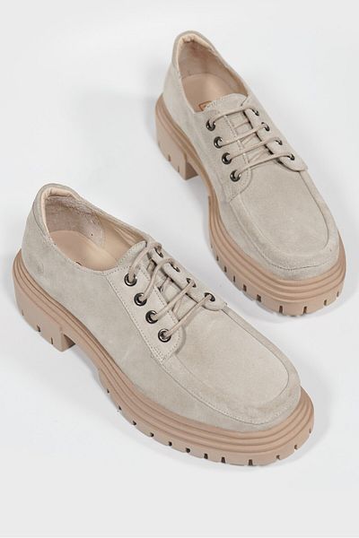 TUNAELLİ PANTOFI OXFORD CU ȘANȚURI DE PIELE NATURALĂ BEJ DE PIELE DE PIELE