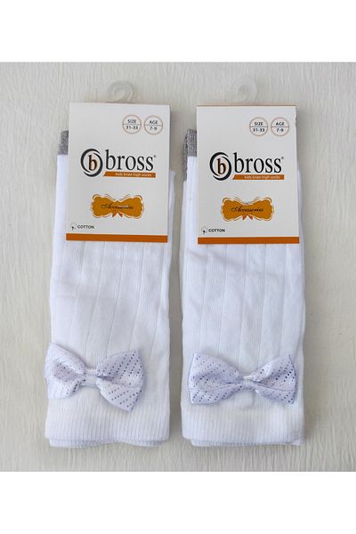 Bross GIRL'S Knee-Cuff Bow Socks 2-Piece