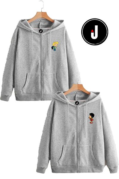 Jobia Outdoors Floral Tom and Jerry Design Lover Combination 3 κλωστών με φερμουάρ και κουκούλα Fleece Jacket Σετ 2 τεμαχίων