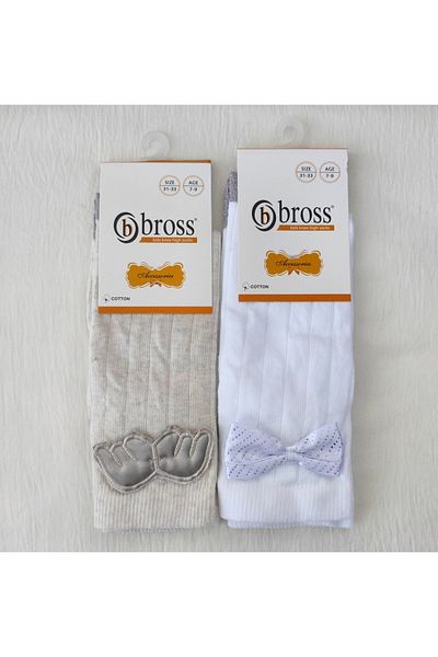 Bross Детски чорапи до коляното с папионка за момиче, 2 броя