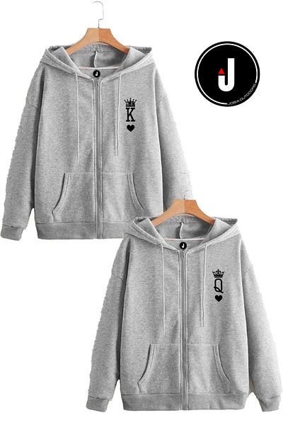 Jobia Outdoors King Queen Παιγνιόχαρτο K-q Design Lover Συνδυασμός 3 κλωστών με φερμουάρ με κουκούλα Fleece Jacket 2 τεμαχίων