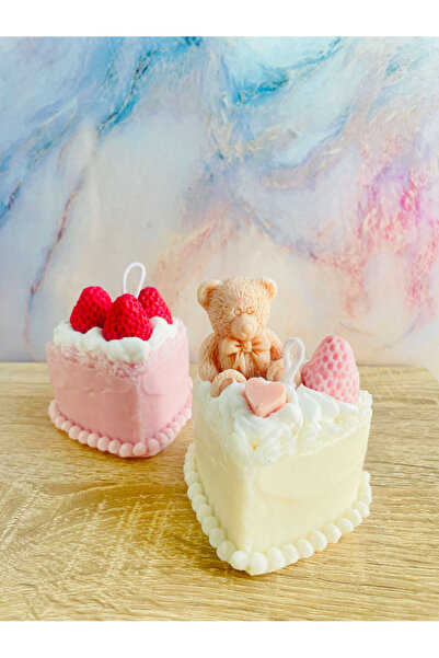 MHYSSA naturals Ayıcıklı Kalpli Pasta Mum/ Heart Cake Candle with teddybear