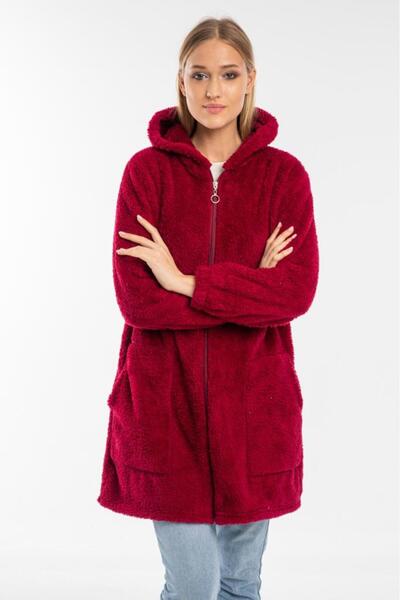 MODA VUSLAT Women's Burgundy Long Cardigan
