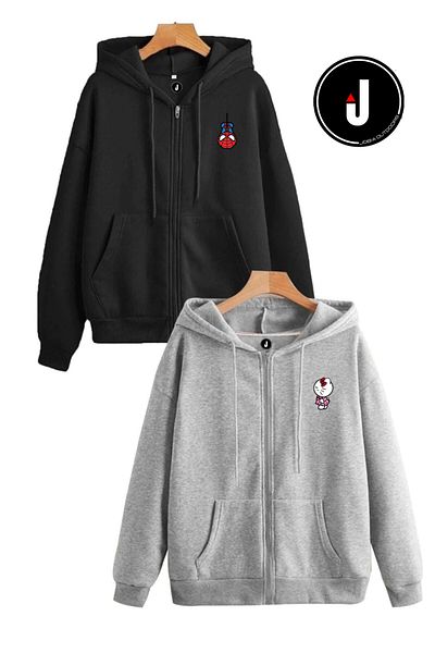 Jobia Outdoors Spiderman Hello Kitty Design Lover Combination με 3 κλωστές με φερμουάρ κουκούλα Fleece Jacket Σετ 2 τεμαχίων