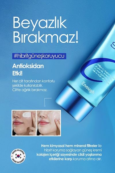 Enough Whiteness-Free Hybrid Sunscreen - Containing Collagen, SPF 50+ Pa ++++ 50 Gr