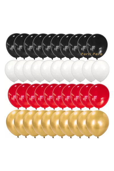 parti pera Kırmızı Beyaz Siyah Pastel Balon Krom Altın Balon Zinciri Seti Doğ...