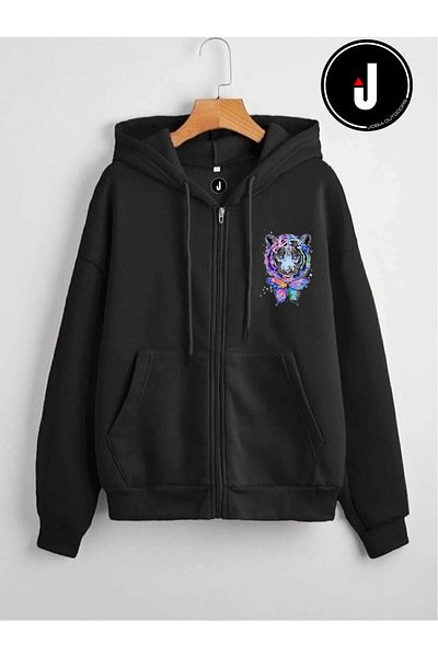 Jobia Outdoors Unisex Γυναικείο Ανδρικό Lion Butterfly Σχέδιο 3 κλωστών με φερμουάρ με κουκούλα Fleece Jacket
