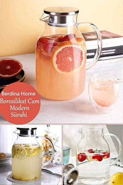 Berdina Home Cam Modern Sürahi & Karaf Cam Kulplu Metal Kapak Tasarım Sıcak S...