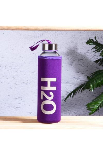kitchenboost H2O glass flask with cover - water flask 500 ml water bottle purple