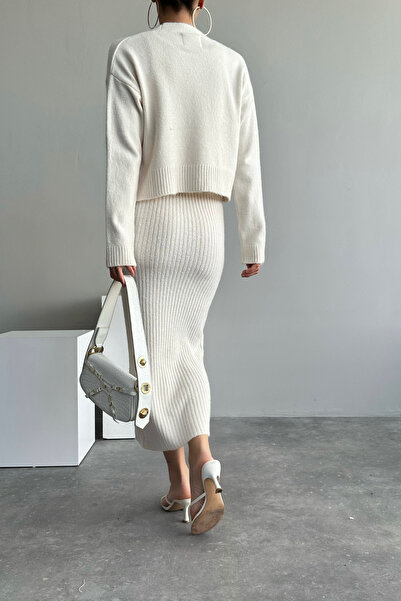 LOOSH Kadın Kemik Askılı Bedene Oturan Elbise & Hırka İkili Takım