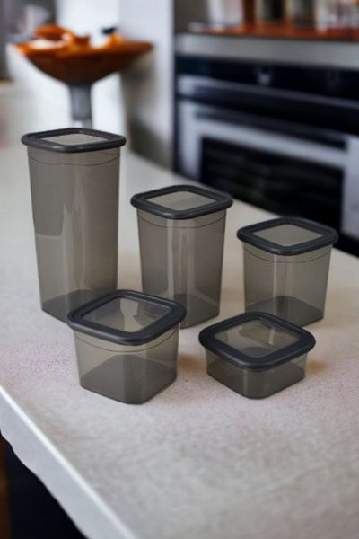 Melkan Home Food Container 5-Piece Square Food Container Storage Container Dowry Set Square Smoked Lid Transparent Spice Bowl Set
