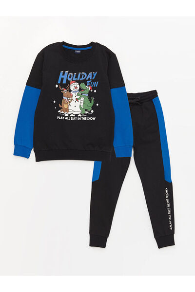 LC Waikiki Crew Neck Christmas Themed Long Sleeve Boy's Sweatshirt and Sweatpants