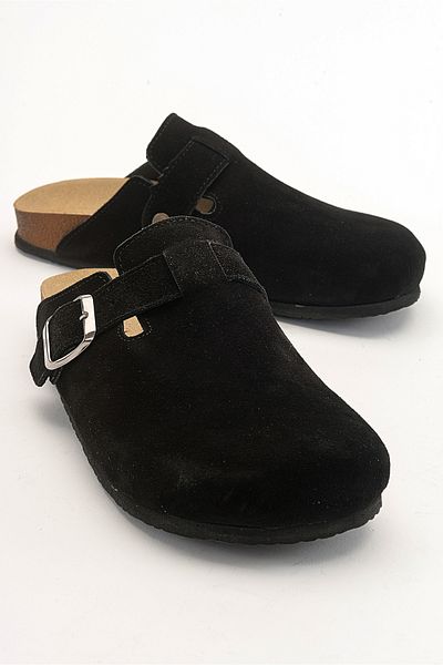 LuviShoes Γυναικείες παντόφλες GONS Μαύρες Δερμάτινες Σουέντ