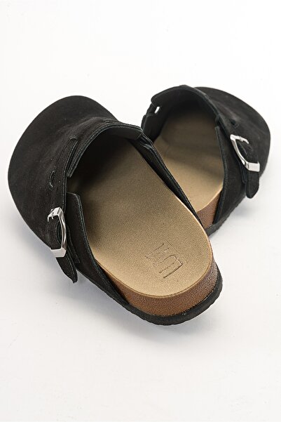 LuviShoes Γυναικείες παντόφλες GONS Μαύρες Δερμάτινες Σουέντ