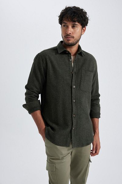 DeFacto Regular Fit Lumberjack Pocket Detailed Basic Plain Long Sleeve Shirt A5515Ax23Au