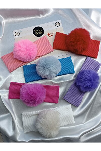 MyHubi 6-Piece Combination (BOXED) Handmade Baby Girl Rabbit Hair Pompom Bandana