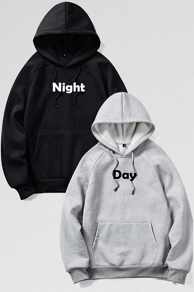 Mythologie Συνδυασμός Night Day Lover Couple - Μαύρο γκρι εμπριμέ oversize φούτερ με κουκούλα
