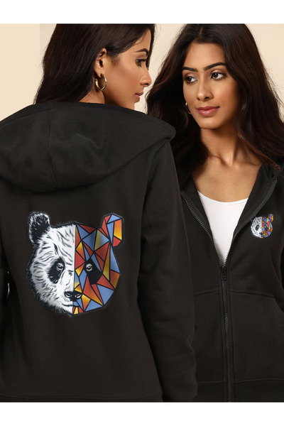 ZEMLİYA Γυναικείο φούτερ με φερμουάρ με κουκούλα Panda
