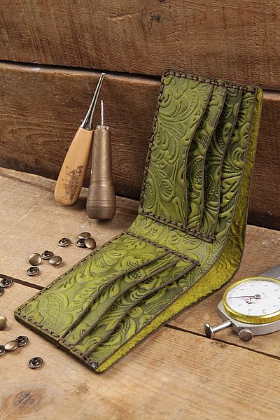 New Coast Leather 1900's Γνήσιο Δερμάτινο Χειροποίητο Πράσινο Ανδρικό Πορτοφόλι