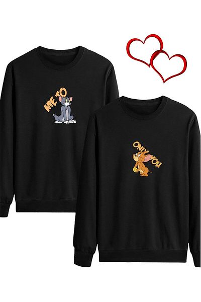 Mythologie Me To Tom Only You Jerry Lover Couple Combination - Μαύρο εμπριμέ φούτερ με λαιμόκοψη