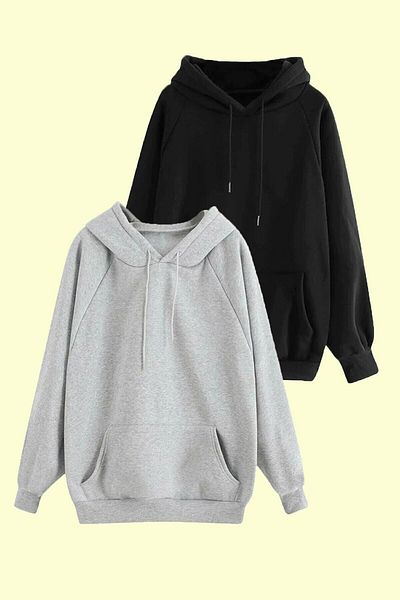 ZEMLİYA Unisex Blackjackwear Gray and Black Slim Fit Hooded Sweatshirt 2 Pack