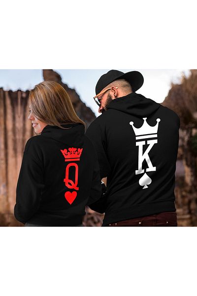 Mythologie Συνδυασμός ζευγαριού Q K Crown Back Lover - Φούτερ με μαύρη στάμπα με κουκούλα